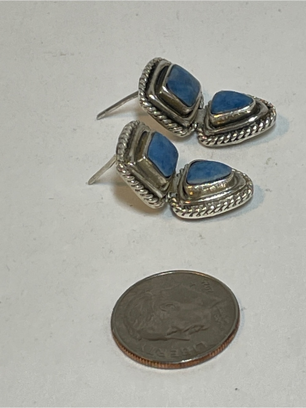 Vintage Sterling Silver Native Am Style THAILAND BLUE STONE Post EARRINGS, 9.43g - Picture 3 of 7